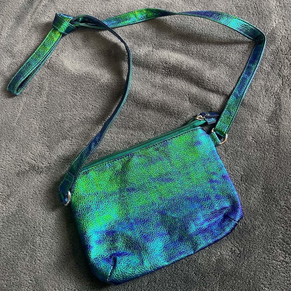 Lightweight iridescent green and blue / purple crossbody